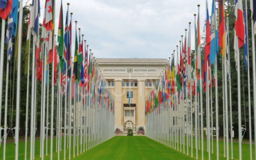 Image of the flags at the Palais de Nations, Geneva